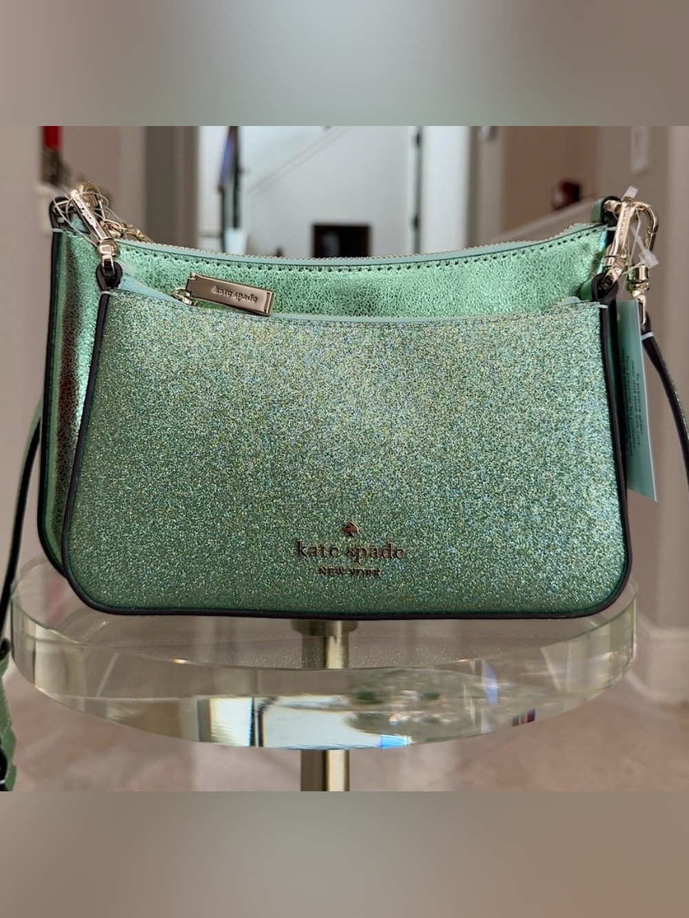 NWT Kate spade Duet Glittery Duel Green Crossbody - Picture 1 of 6